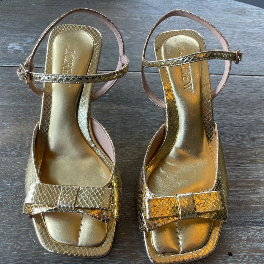 J. Crew Gold Metallic Sandals with Ankle Strap